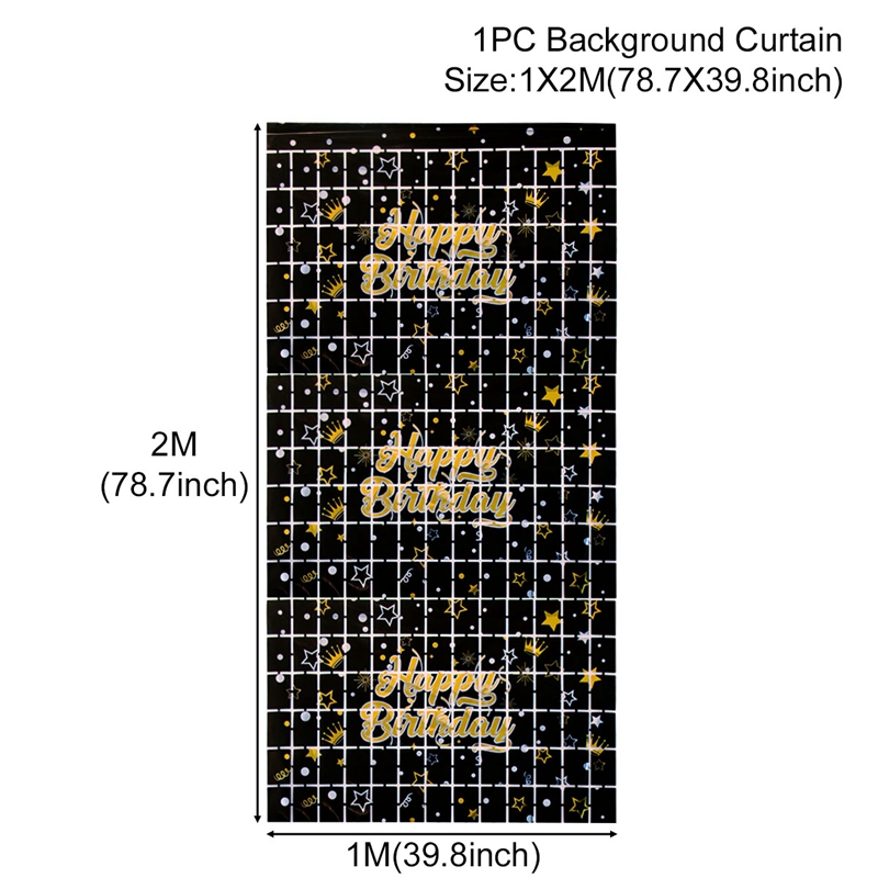 Black Gold Birthday Party Decorations Backdrop Curtains Glitter Tinsel Fringe Foil Curtain Background Wedding Adult Anniversary