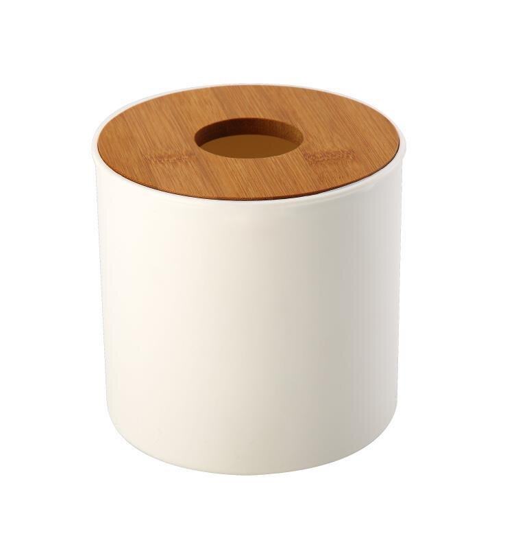 Boîte de rangement de mouchoirs en bois de bambou, boîte de rangement de mouchoirs en plastique rond pour salon hôtel bureau, porte-rouleau de papier toilette: Round