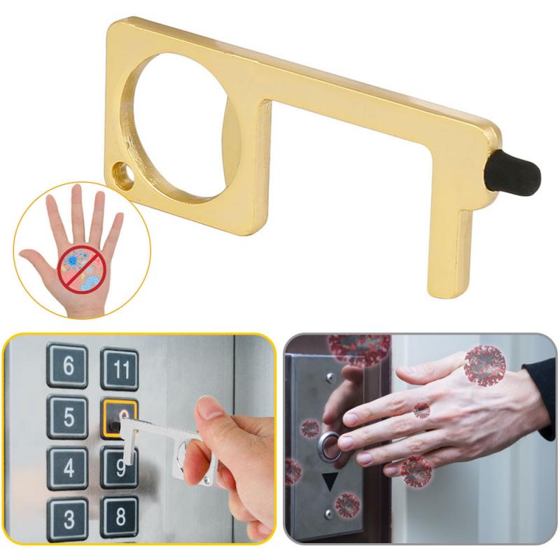 Ingen berøringsnøgle døråbner dørhåndtag trykhejseværktøj kobber aluminiumslegering anti-touch døråbner berøringsskærm værktøj nøglering