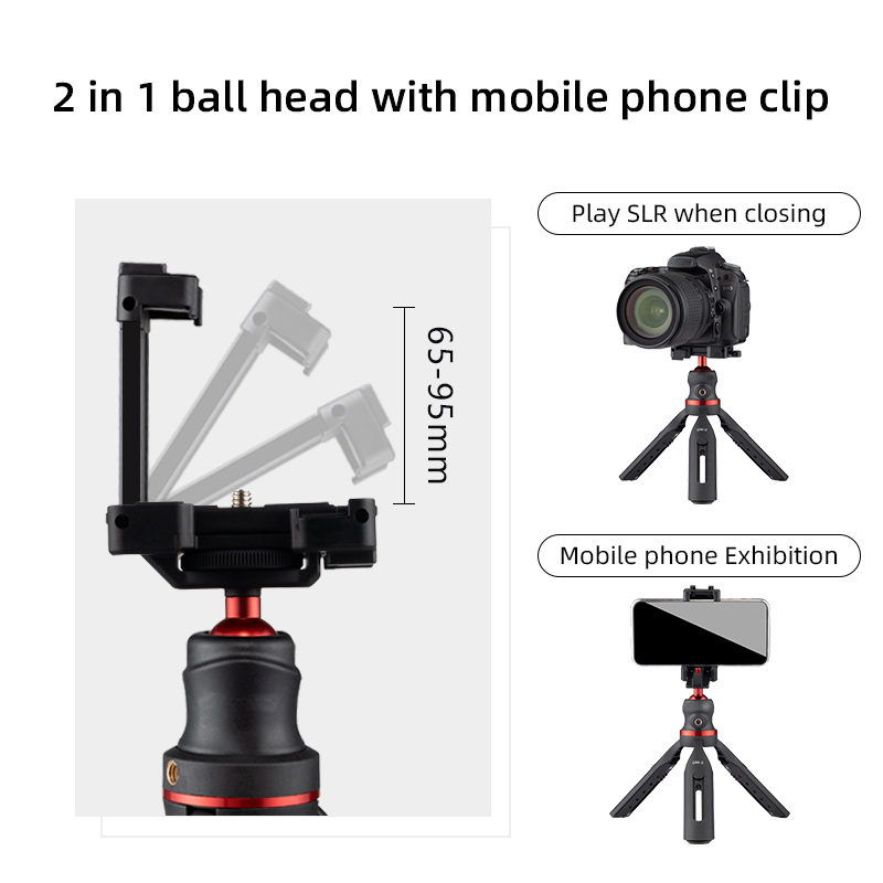 Mini treppiede per smartphone con supporti per telefono per fotocamera Treppiede in alluminio con testa per treppiede per fotocamera DSLR ILDC Videocamera Proiettore