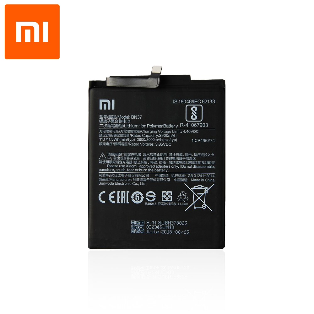 Originele Smartphone Batterij Voor Xiaomi Redmi 6 / 6A (3.85V, 3000 Mah, BN37)
