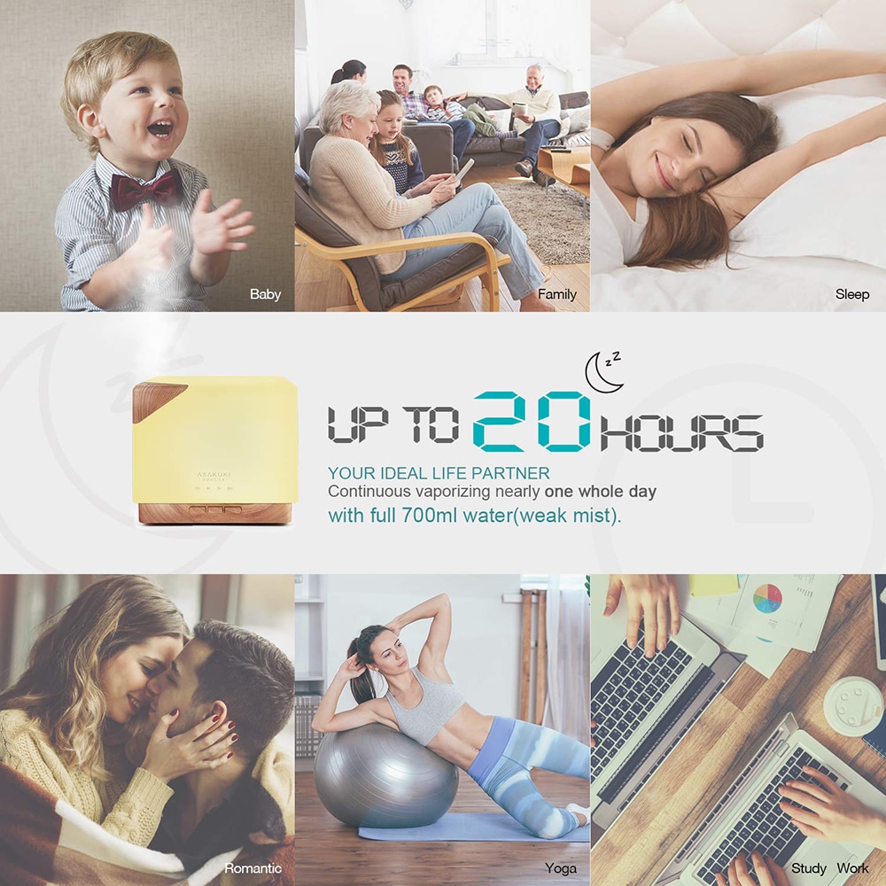 Essential Oil Aroma Diffuser,Premium 5In1 Ultrasonic Aromatherapy Fragrant Oil Vaporizer Humidifier Auto Off Safety Switch 600ml