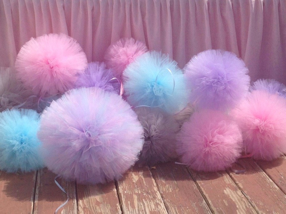 30cmst tyll pompoms fest bröllopsdekoration tyll pom pom