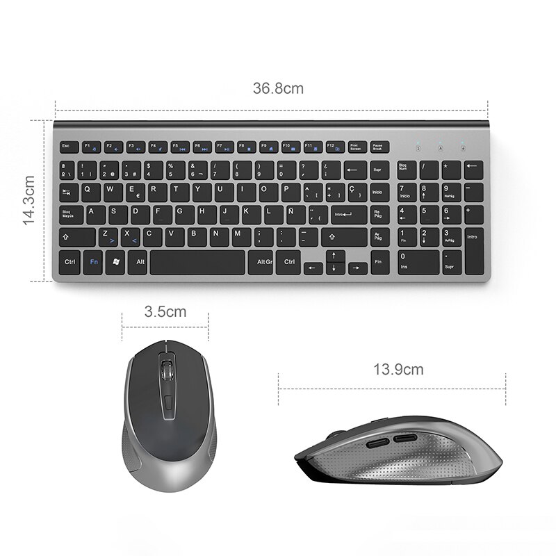 Wireless Office Keyboard and Mouse Spanish Layout 2.4GHz Keyboard with Ergonomic Mouse and Side Buttons for Office PC