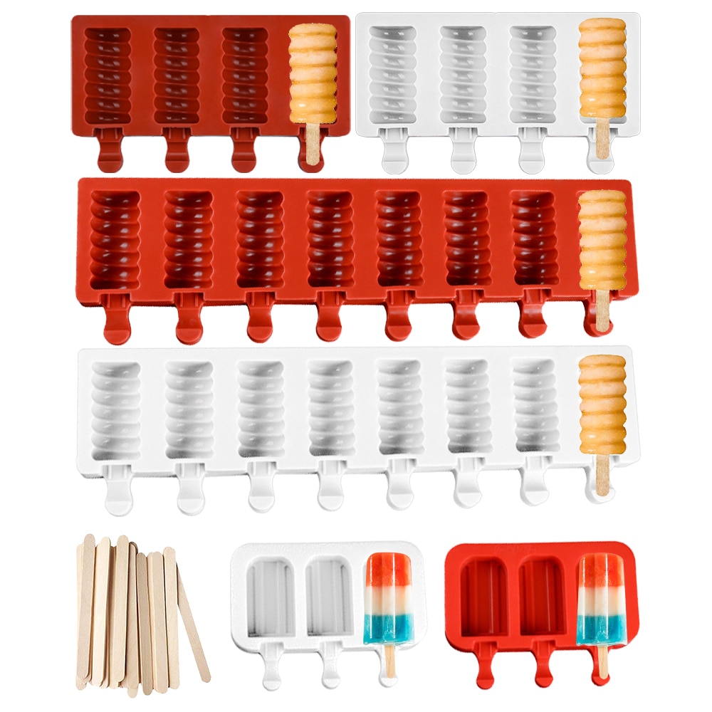 Molde de silicona para hacer helados de 3/4/8 cavidades, bandeja para hacer polos de Chocolate, cubo de hielo, palos de madera, herramientas caseras para postres