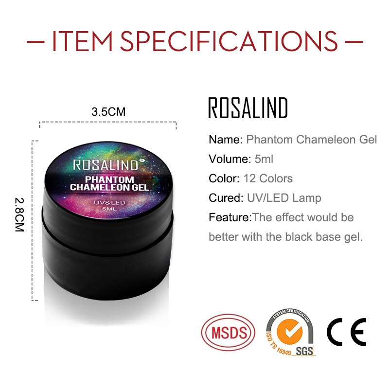 Rosalind gel neglelak phantom kamæleon alt til manicure dekoration base top til negle uv led lampe hybrid lakker