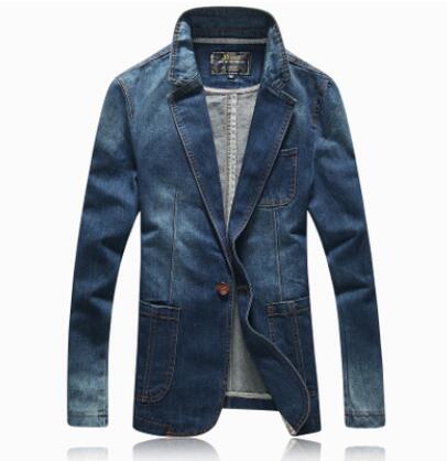 trend of autumn men suits men jeans and leisure suit men's skinny jeans denim jacket suit denim jacket w92: dark blue / L