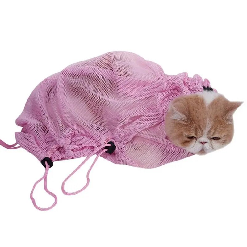 Mesh Cat Bathing Bag Cats Grooming Shampoo Washing Bags Cat Bath Clean Bag No Scratching Bite Restraint Supplies Nail Cutting: Pink