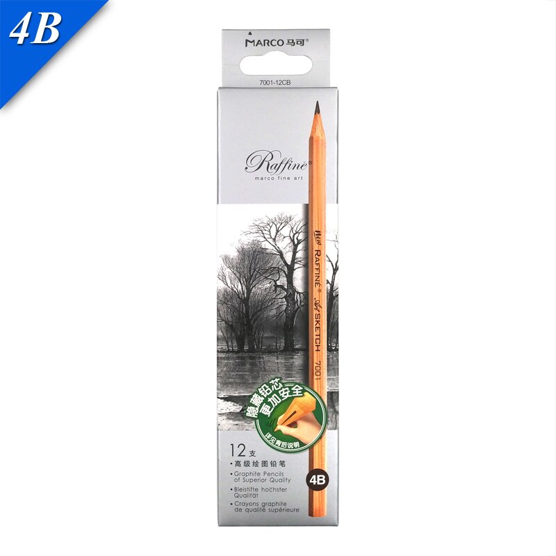 Marco Raffine Sketch Drawing Pencils Set 9B 8B 7B 6B 5B 4B 3B 2B B HB H 2H 3H Standard Pencil for Sketching Office School: 12pcs 4B