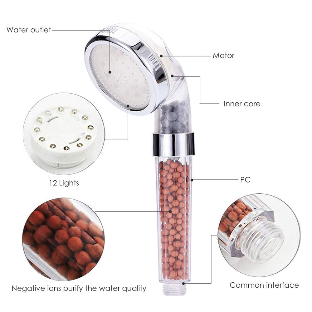 Ducha de anión led multicolor, cabezal ligero de ducha a presión con luces de colores, control de temperatura, efecto lluvia, SPA