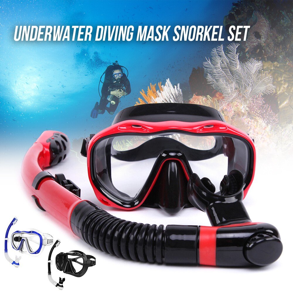 Diving Mask and Snorkel Set - Full Dry Tube - Hard Glass Lens - Swimming Gear