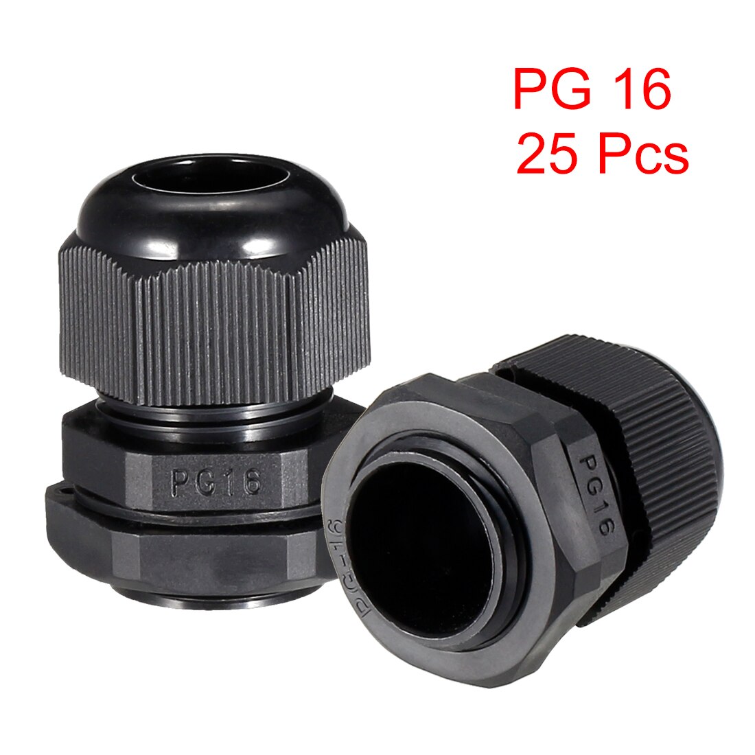 100 Pcs PG16 Black Nylon Waterproof Cable Glands – IP68, 10-14mm Dia, With Lock-Nut & Gasket, 225FWY