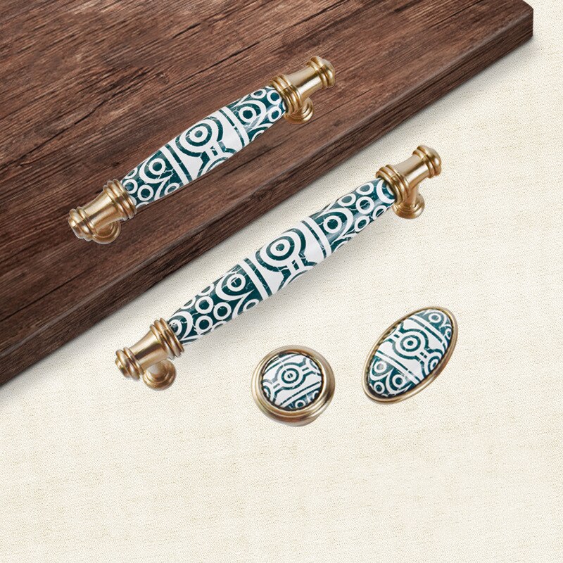 Floral Pattern Ceramic Drawer Pulls Kitchen Door Cabinet Handles Knobs and Pulls Decoration Furniture Hardware