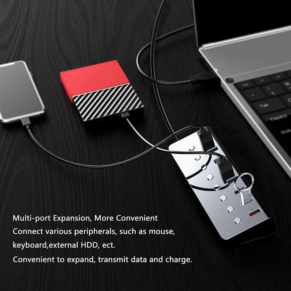 Aluminiumlegering 8-- poorts usb 3.0- splitter 7- poorts computer uitgebreide usb-hub 1- poorts snellaadadapter externe 5v 3a- voeding