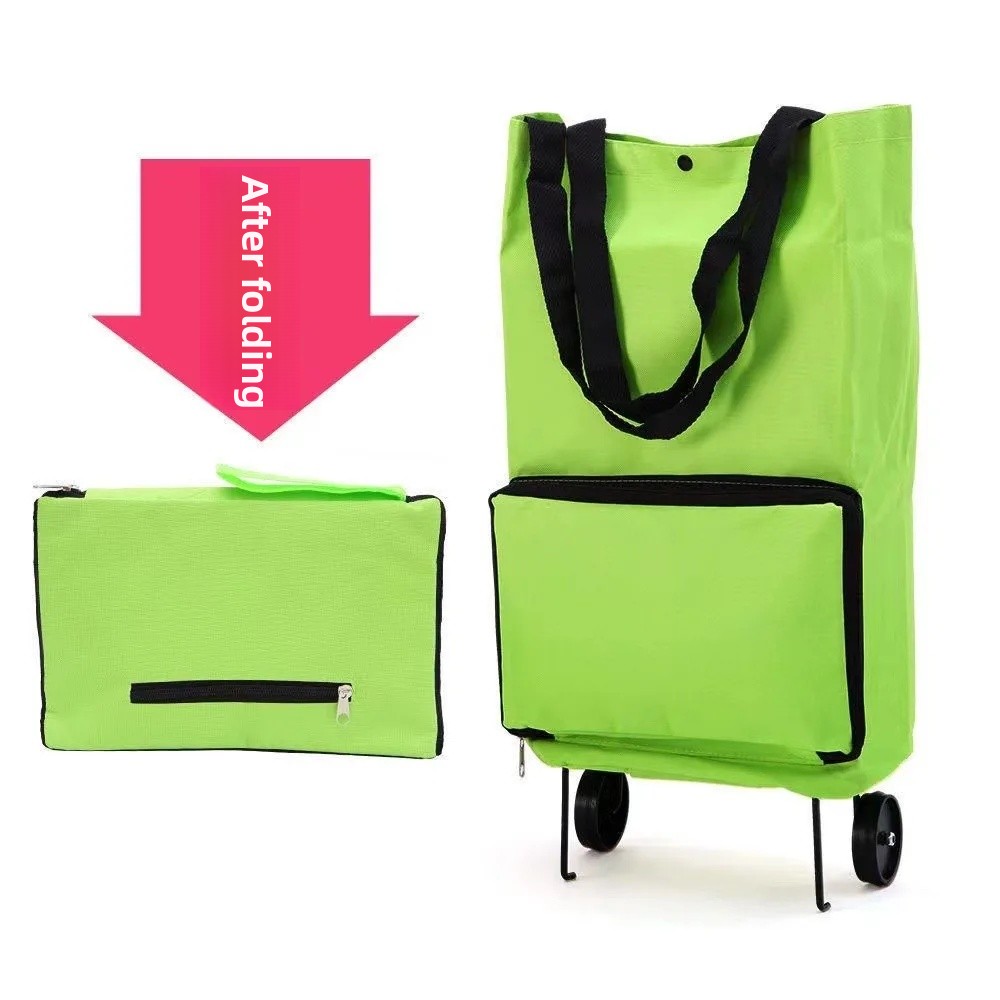 Shopping Bag with Wheels Foldable Hand Pull Extendable Vegetable Buying Car Casual Polyester Fiber Home Use Logo Addable: Silver