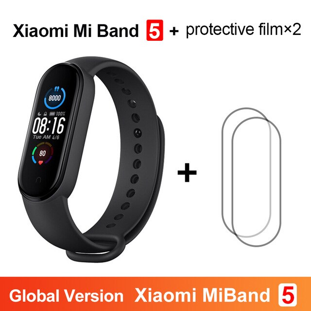 Xiaomi Mi Band 5 Smart Uhr AMOLED Miband 5 Smartband Fitness Traker Bluetooth Sport Wasserdicht Armband APP Globale Version: GB Ver. add 2 Film