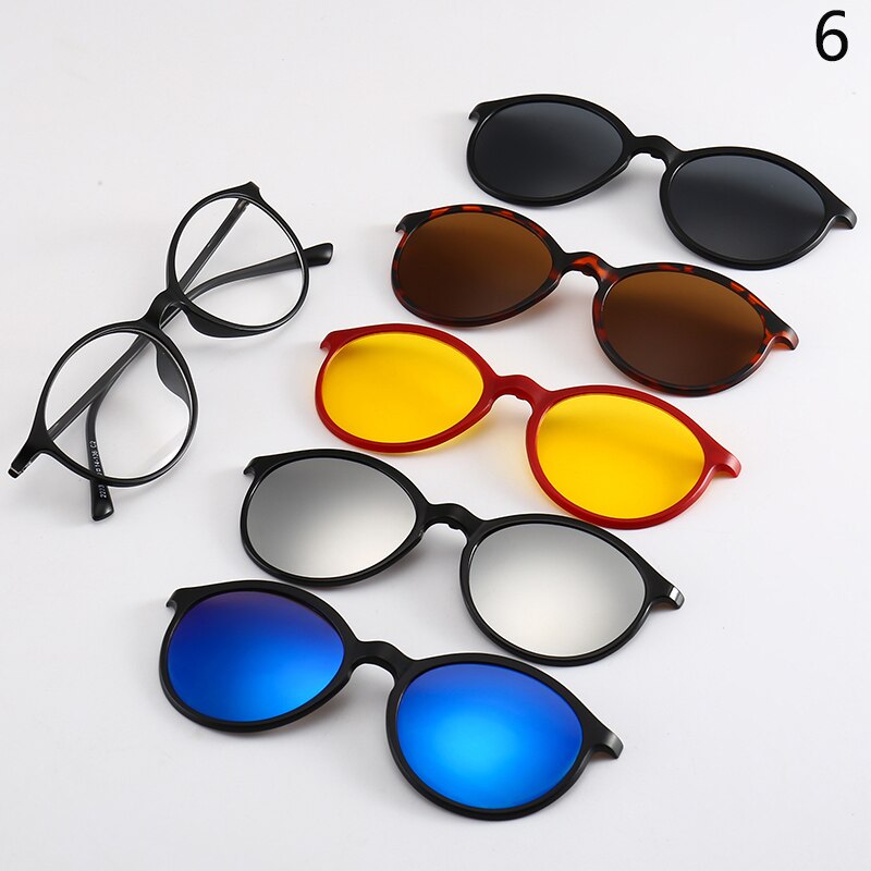 5 Pcs Magnetische Clip Zonnebril Mannen En Vrouwen Bril Met Gepolariseerde Brillen Bijziendheid Optische Reading Frame Met Pakket: 6