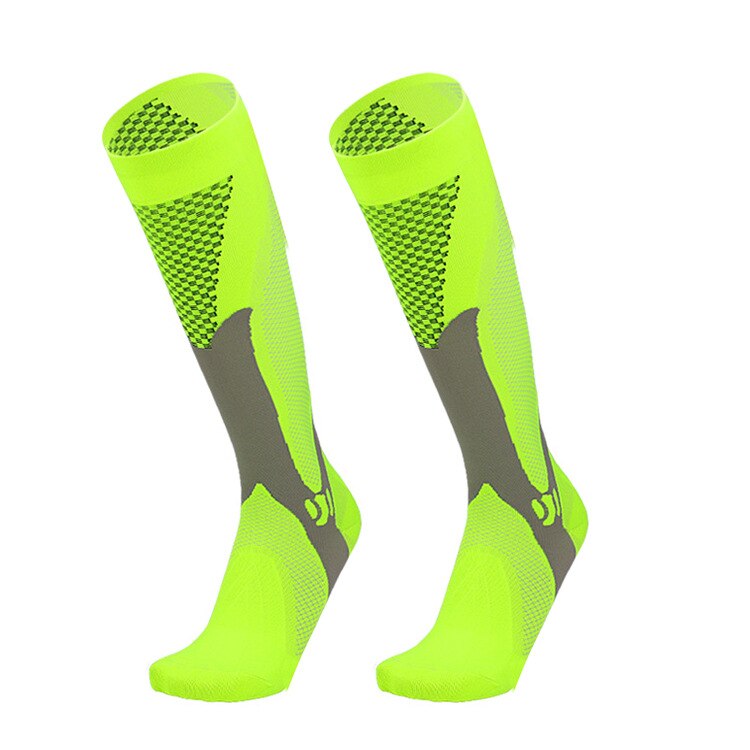 Men Women Compression Running Gym Socks Knee High Support Stockings Breathable Cycling Sports Socks for Socer Basketball Sport: green / L/XL