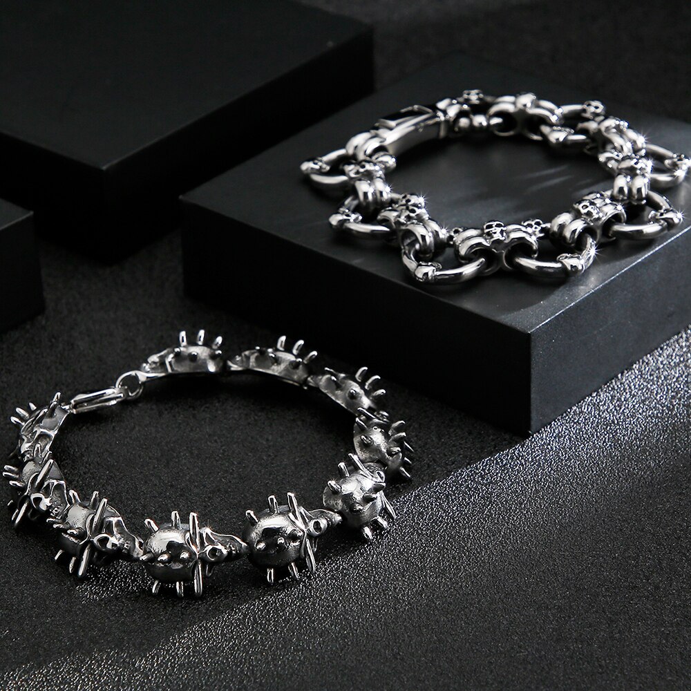 Gotische Schedel Armbanden Voor Mannen Rvs Punk Rock 3D Skelet Ketting Heren Armbanden Voor Mannen Biker Sieraden
