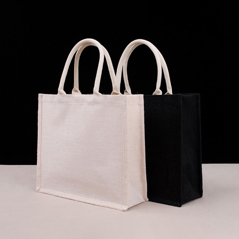 D0LF Jute Tote Met Handvatten Casual Grote Capaciteit Tote Herbruikbare Schoudertas Blank Clutch Bags Voor Borduurwerk Afdrukken