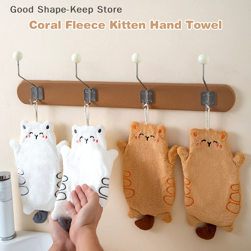 Katzen-korallenfleece-fingerspitzenhandtuch, hängehandtuch zum händetrocknen, badezimmerzubehör, Super saugfähig