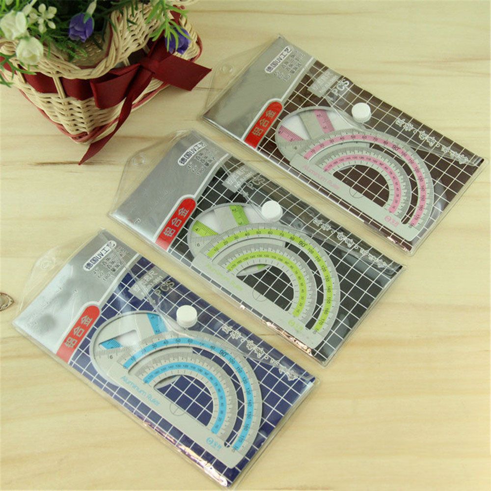 4pcs/set Multi-function Aluminum Alloy Ruler Aluminum Protractor School Office Stationery Supplies Ruler Exam ruler: Default Title