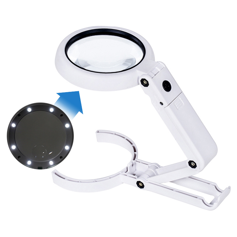 Draagbaar handvergrootglas met LED-verlichting Opvouwbaar desktopvergrootglas voor krantenlezen Vergrootglasreparatietool