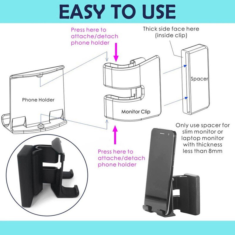 Smart Mobile Clip Holder For Desktop Monitor And Laptop Screen-Side