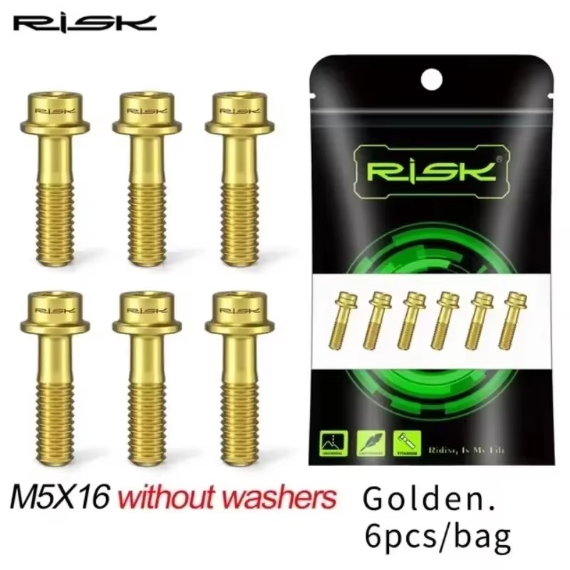 Pernos de vástago de titanio RISK, 6 uds., M5x16mm M5x18mm, tornillos de vástago de bicicleta de aleación de titanio, perno colorido para bicicleta de montaña, accesorios para bicicleta: Negro