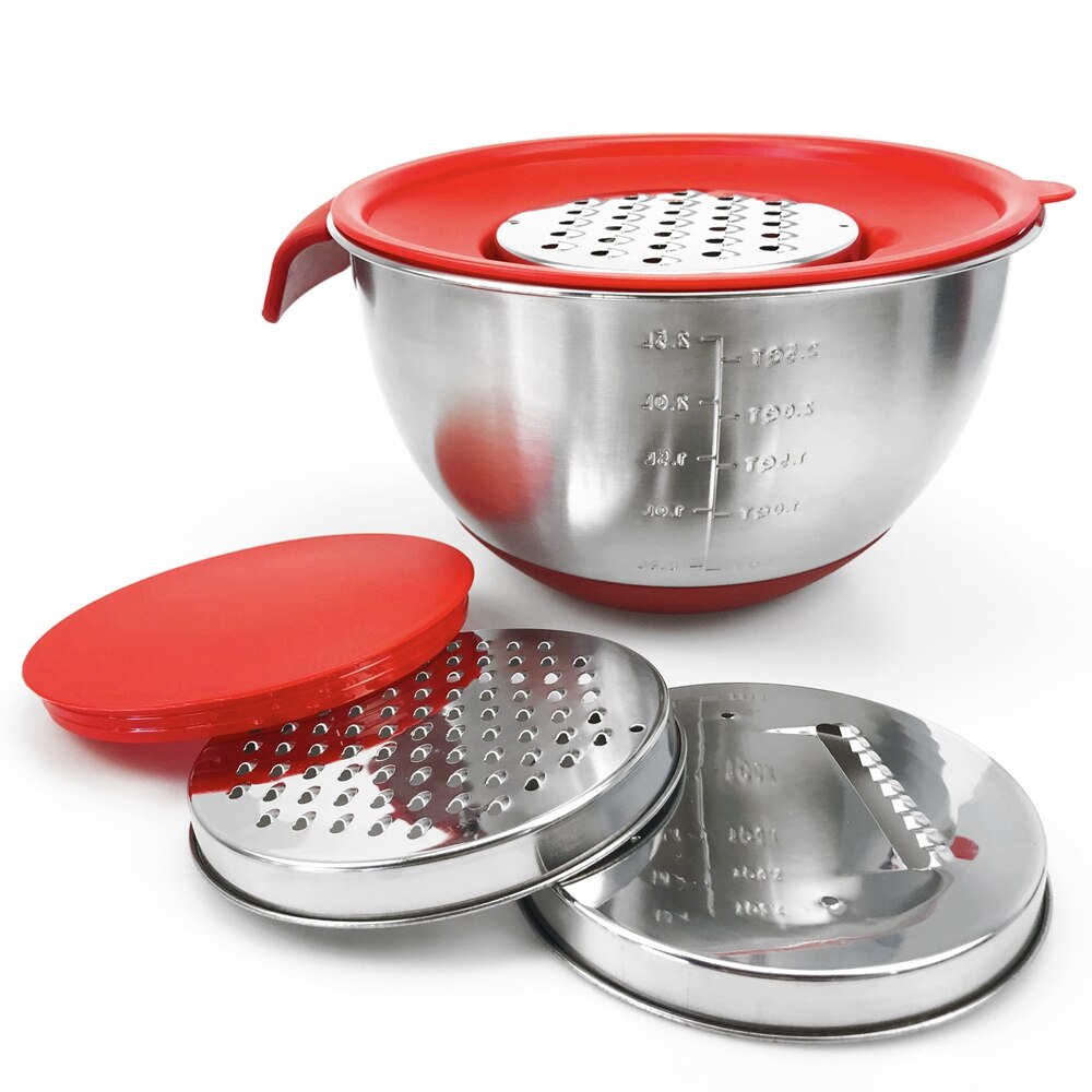 Keuken Stapelbaar Rvs Mixing Bowls Antislip Siliconen Basis Noedelkom Met Luchtdicht Deksel/Meting Merken/ rasp Set: Bowl With Grater / 24cm