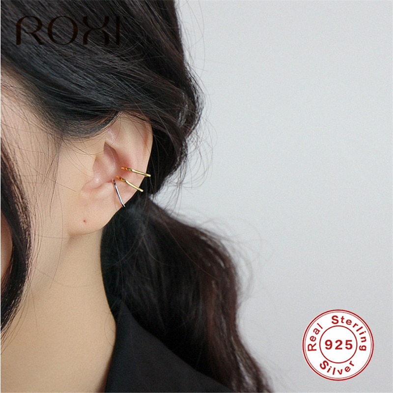 ROXI 1Pair Ear Clip Simple Jewelry Cartilage Ear Wrap No Piercing Clip On Earrings for Women 925 Sterling Silver Earring