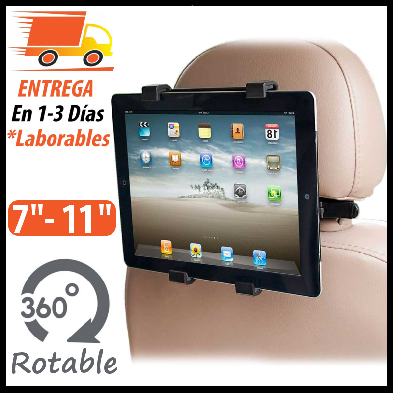 Adjustable car tablet stand for headrest, compatible with ipads and tablets from 7 zu inches 11 auto-rotate 360 °, ipad 1, 2, 3, mini, air, pro