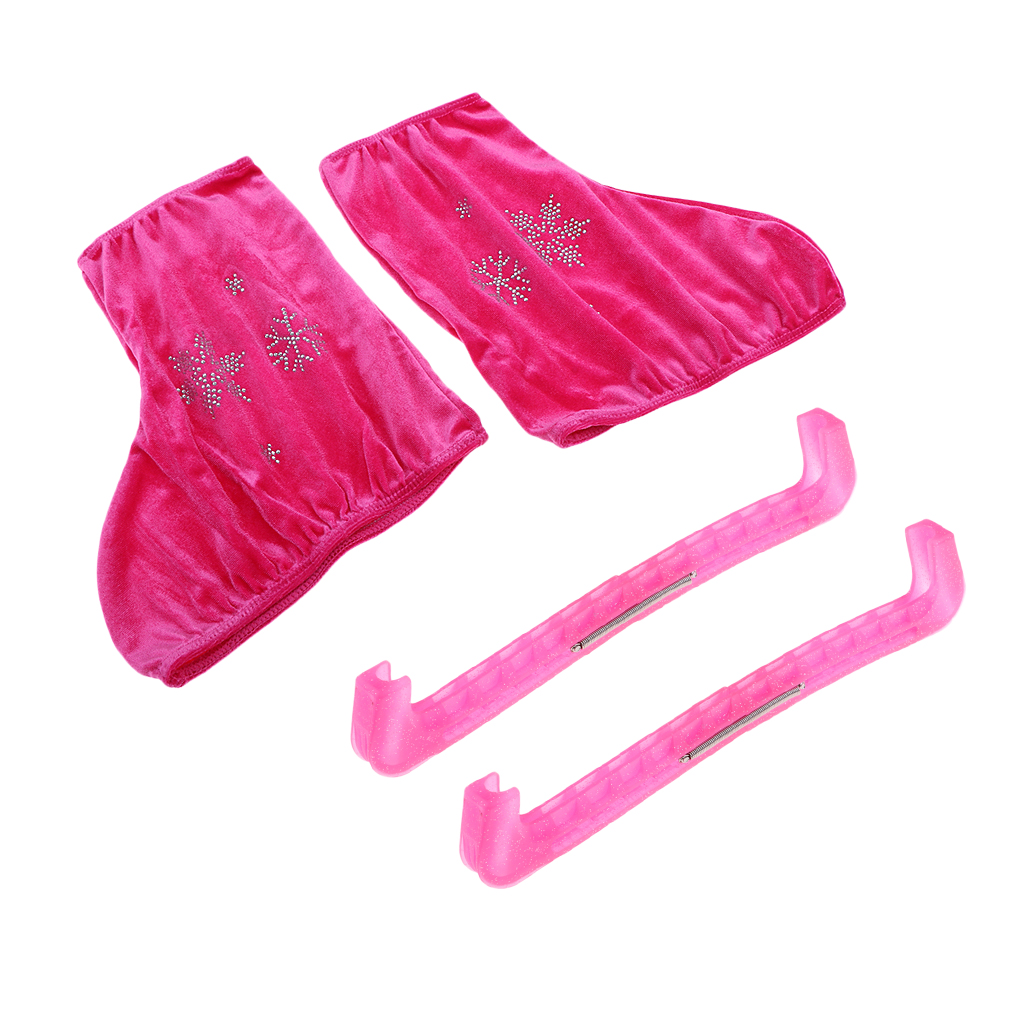 Ice Skates Guards Adjustable Blade Guard with Skating Boots Cover Overshoes Velvet Pink
