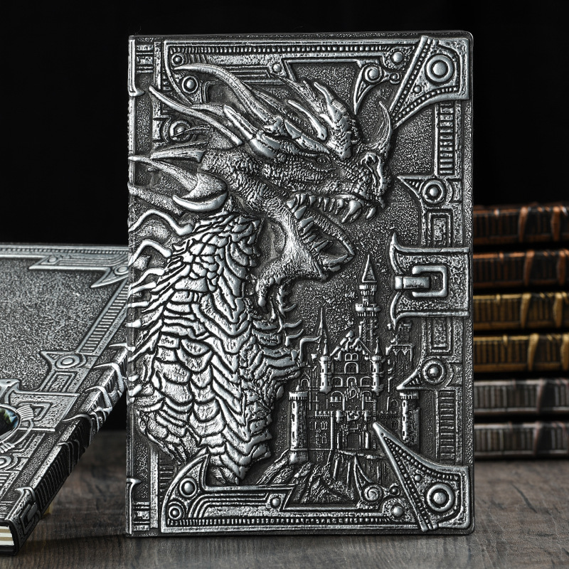 Bloc-notes 3D stéréo Dragon maléfique A5, bloc-notes pour journal intime, carnet de notes en papier, fournitures scolaires et de bureau,: Silver