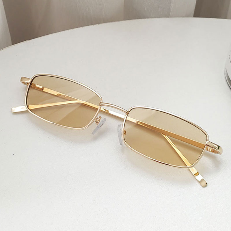 Gafas de sol rectangulares pequeñas a la para hombre y mujer, gafas de sol de conducción cuadradas Vintage, gafas con montura metálica de de lujo: Blanco