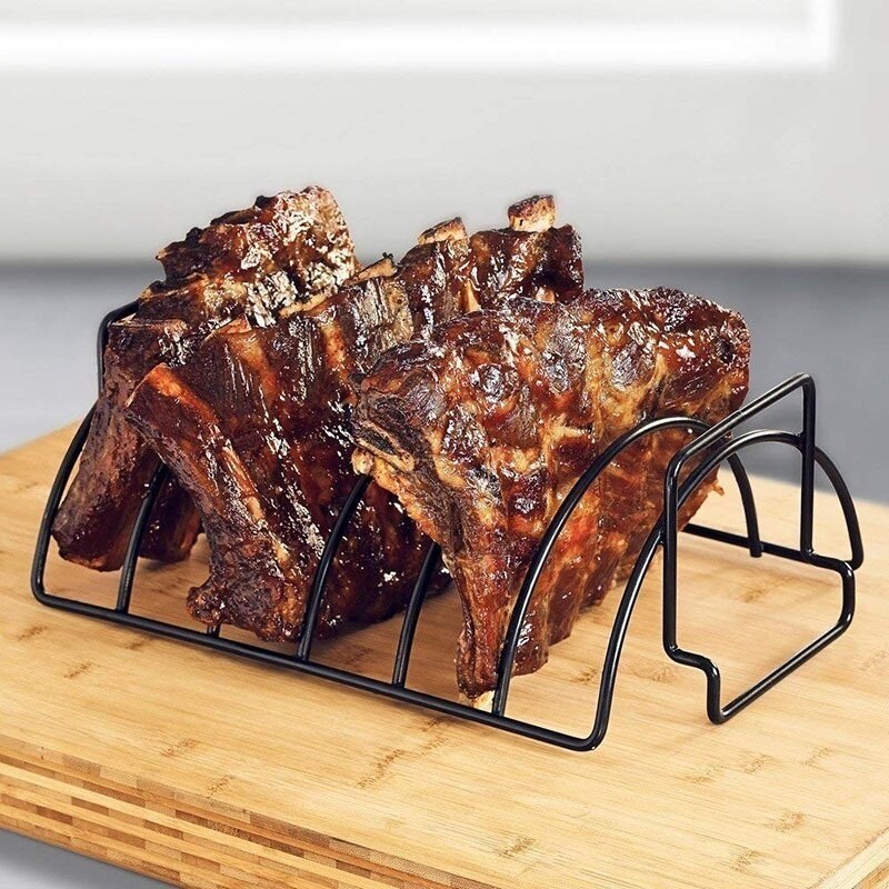 Non-stick ribbehylle stativ grillribbe og stekestativ rustfritt stål grilling bbq kylling biff ribber rack grillkurv