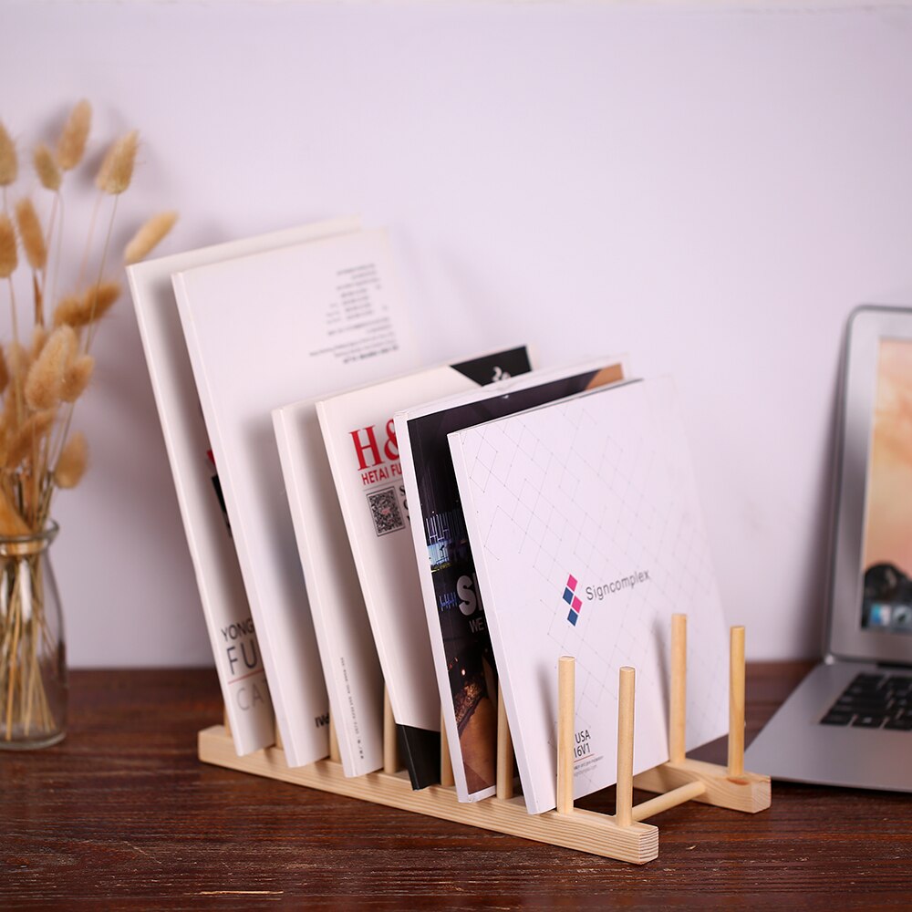 Multi-purpose træ bog magasin opbevaringsholder organisator holder skrivebord arrangør til bog cd magasin fil