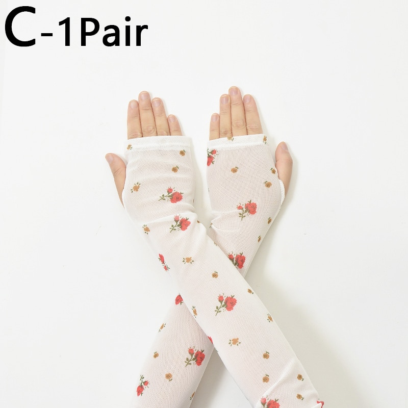 Mangas de protección solar con estampado Floral para mujer, manguitos finos de manga larga, transpirables, calentadores de brazos para conducir, ciclismo, Verano: C