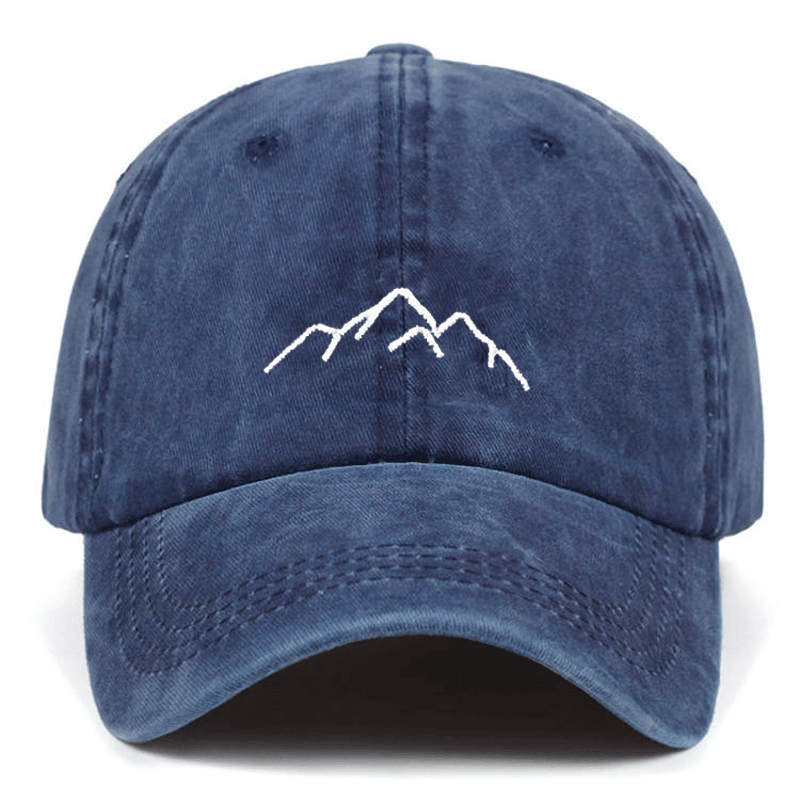 Mountain range embroidery Mens Womens Baseball Caps Adjustable Snapback Caps Washed dad Hats Bone Garros: navy blue