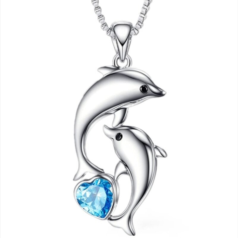 Mode Liefde Dolfijn Ketting Crystal Animal Dolfijn Sieraden Hanger Ketting Voor Vrouwen Party Bruiloft Verjaardag Anniversary: blue