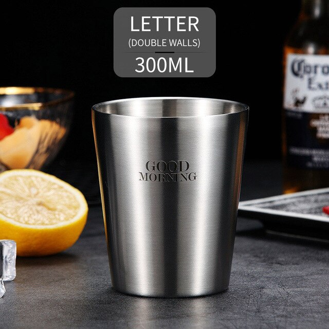 304 Stainless Cute Pattern Beer Mug Steel Beer Cup Coffee Mug With Double Wall Kitchen Drinkware For Kids Water Mug: Double Wall E