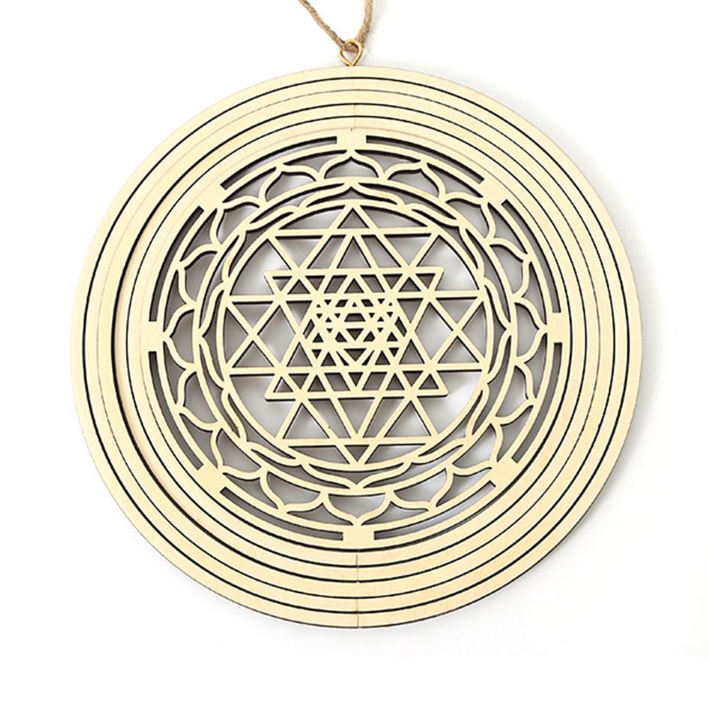 Hanging Wooden 3D Wind Spinner Garden Rotating Wind Flower Of Life Ornaments Home Garden Decoration