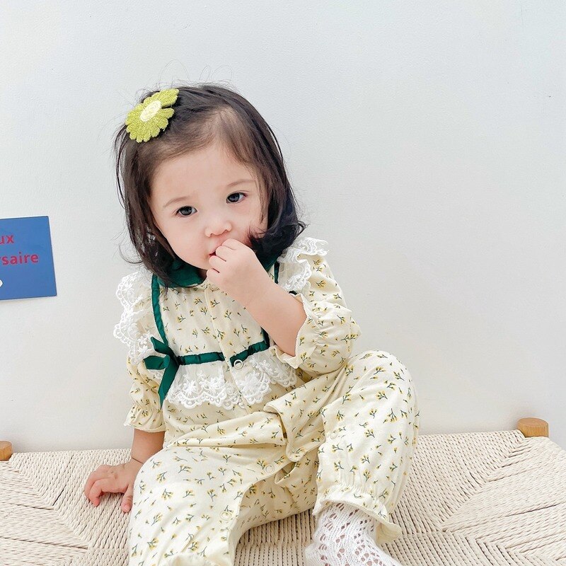 Newborn Baby Girl Clothes Lace Prints Pajama Silk Spring Sleepwear Cotton Blanket Sleepers for Crawling Three Quarter