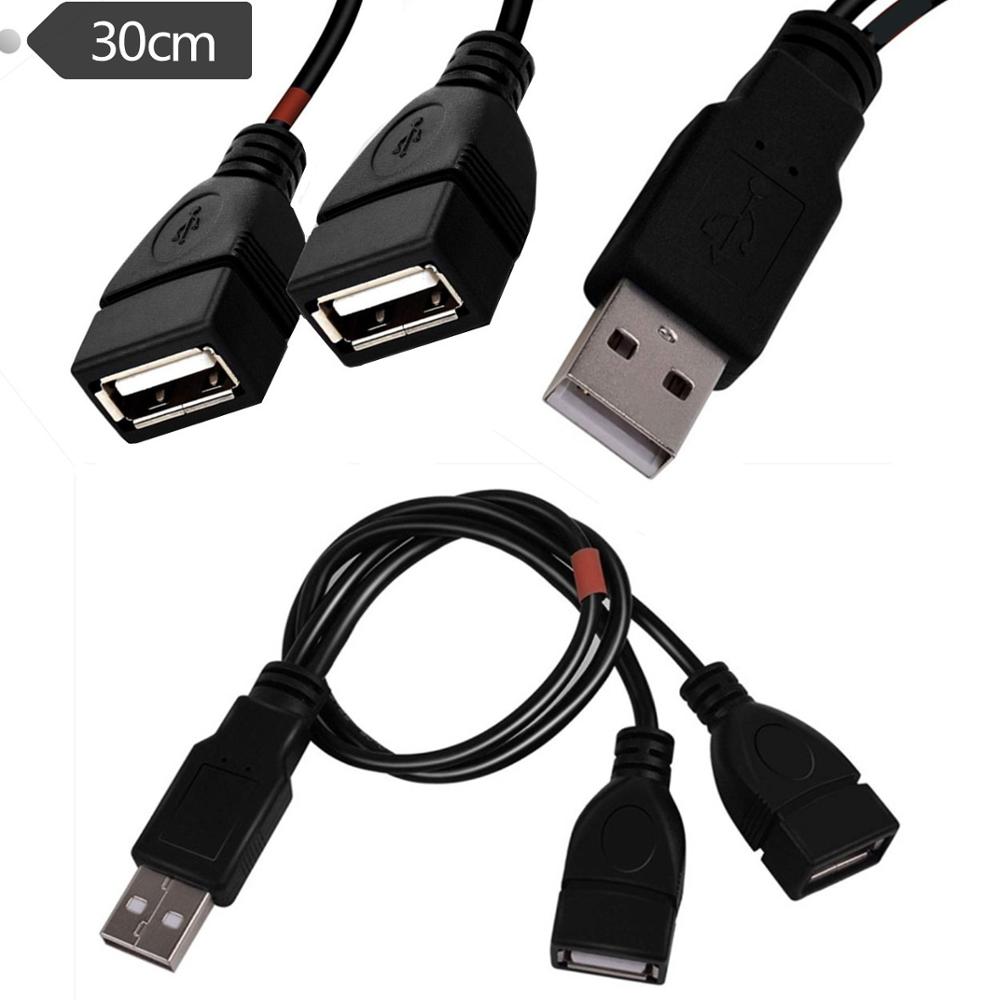 USB Charging Power Cable Cord Extension Cable USB 2.0 A 1 male to 2 Dual USB Female Data Hub Power Adapt