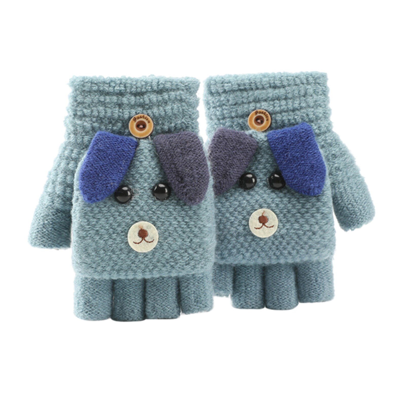 Winter Karikatur Art Handschuhe Weiche Cabrio kippen oben Handschuhe freundlicher Baby Winter warm stricken Halbhand Fäustling Перчатки С Животными: blau