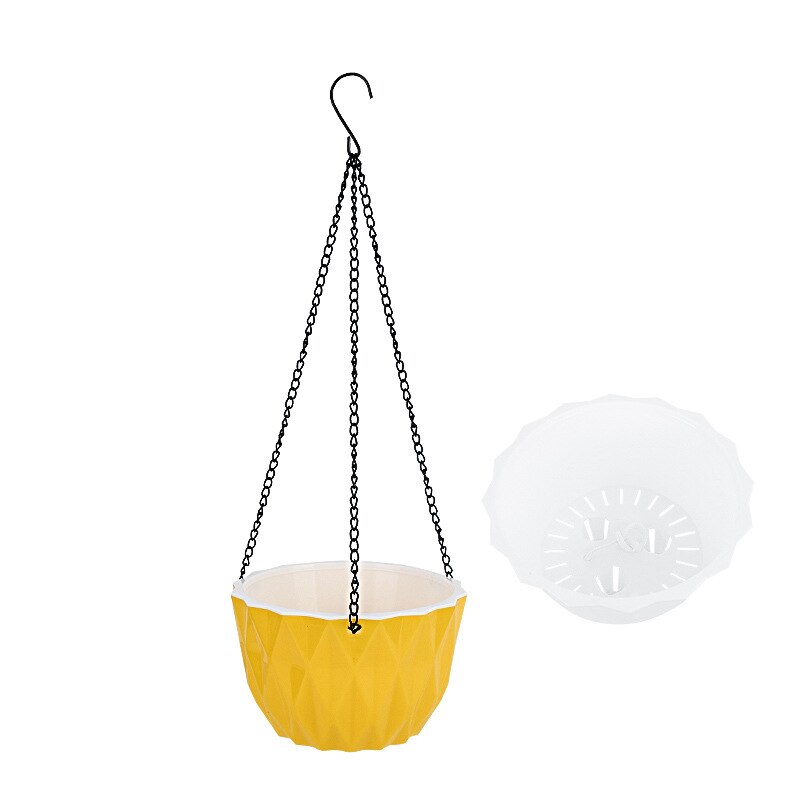 Macetas colgantes de cadena de Maceta de jardín creativas, maceta de flores, cesta decoración para el hogar, balcón, plantas hidropónicas, tejido de mimbre de imitación: Amarillo