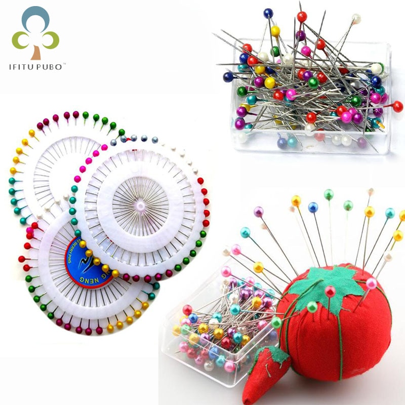 200 unids/lote ronda alfileres con cabeza recta con forma de perla de corte y confección de pera ramillete Pin para DIY Ropa Accesorios de costura agujas WYQ