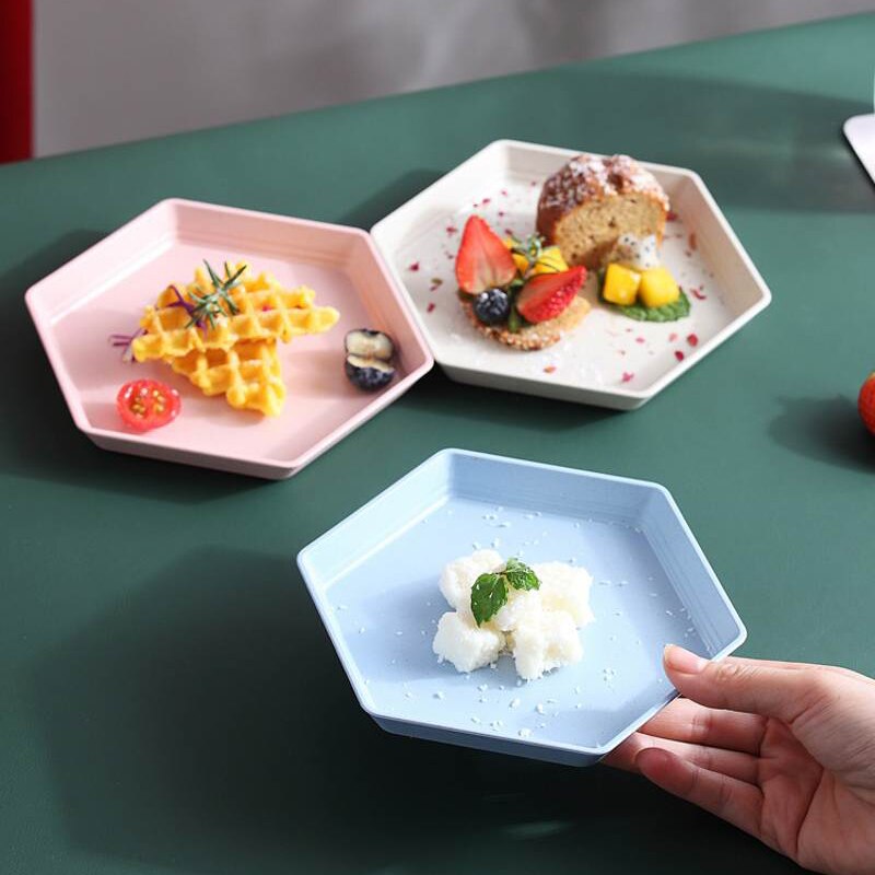 Plateau épais en paille de blé, assiette hexagonale, Snacks de fête, Biscuit, bonbons, gâteau, assiette de fruits, cuisine multifonctionnelle plateau d'assiette naturelle