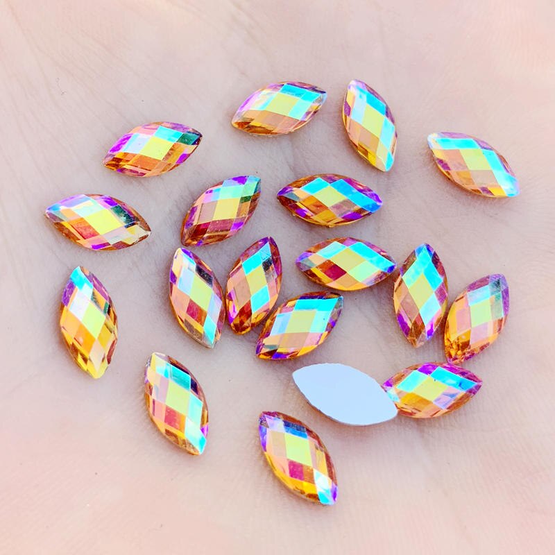 5*10mm 60pcs Horse eye Crystal AB Rhinestones Flat Back Acrylic Crystals Stones Non Hotfix Non Sewing Clear Beads B03: B032