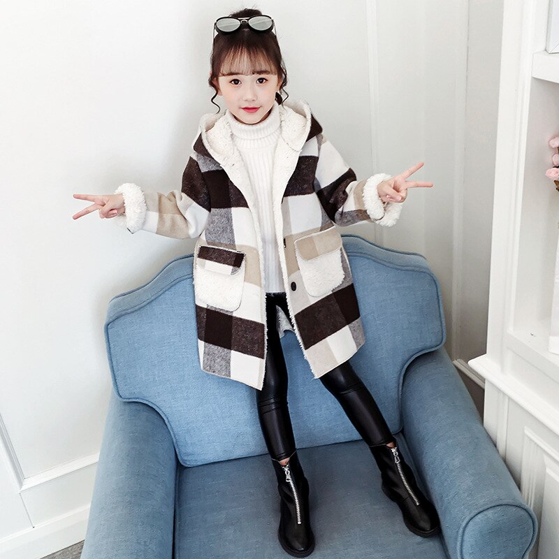 Automne/hiver fille veste en laine 5 6 8 10 12 ans enfants vêtements épaissir à capuche filles épaissir longs manteaux mignon filles Outwear: coffee / 13